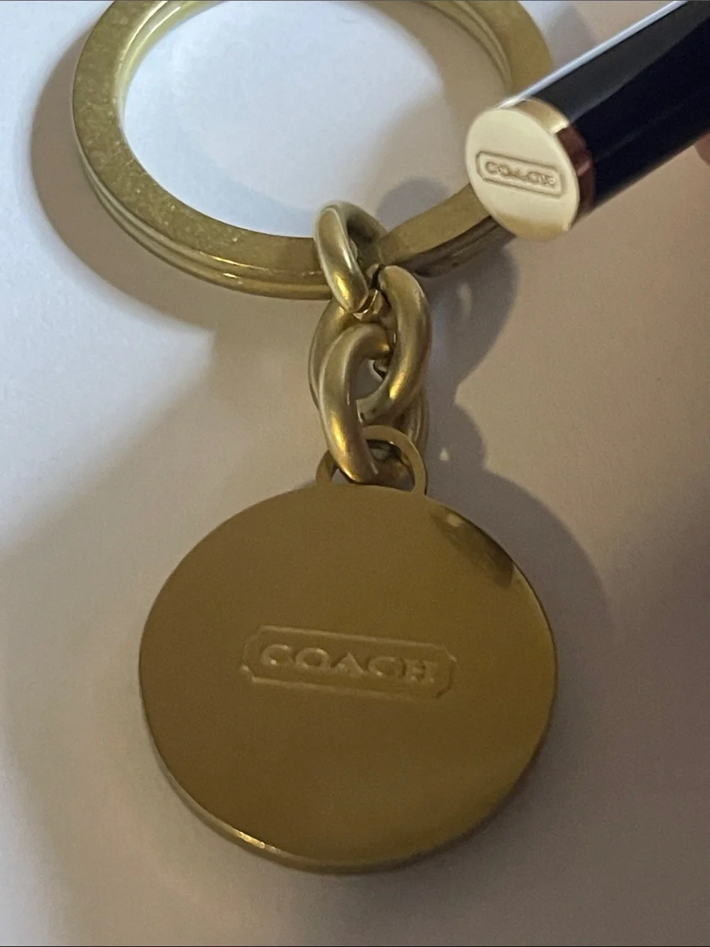 Coach Gold-tone Round Logo Keyring and Coach Pen